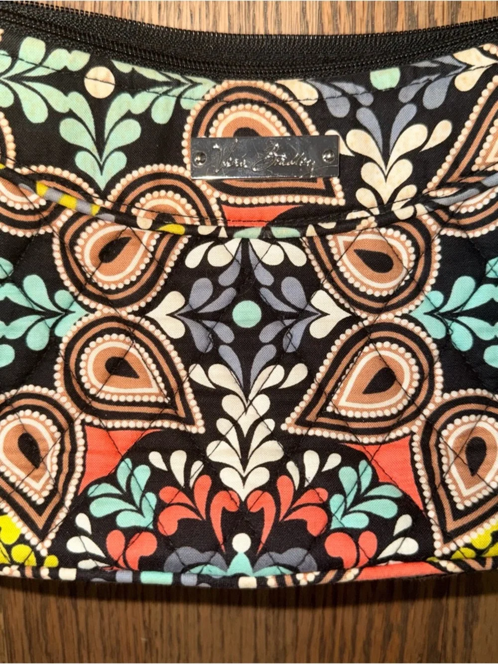 Vera Bradley Black Quilted Crossbody with Coral, Aqua & Yellow Paisley - Picture 3 of 4